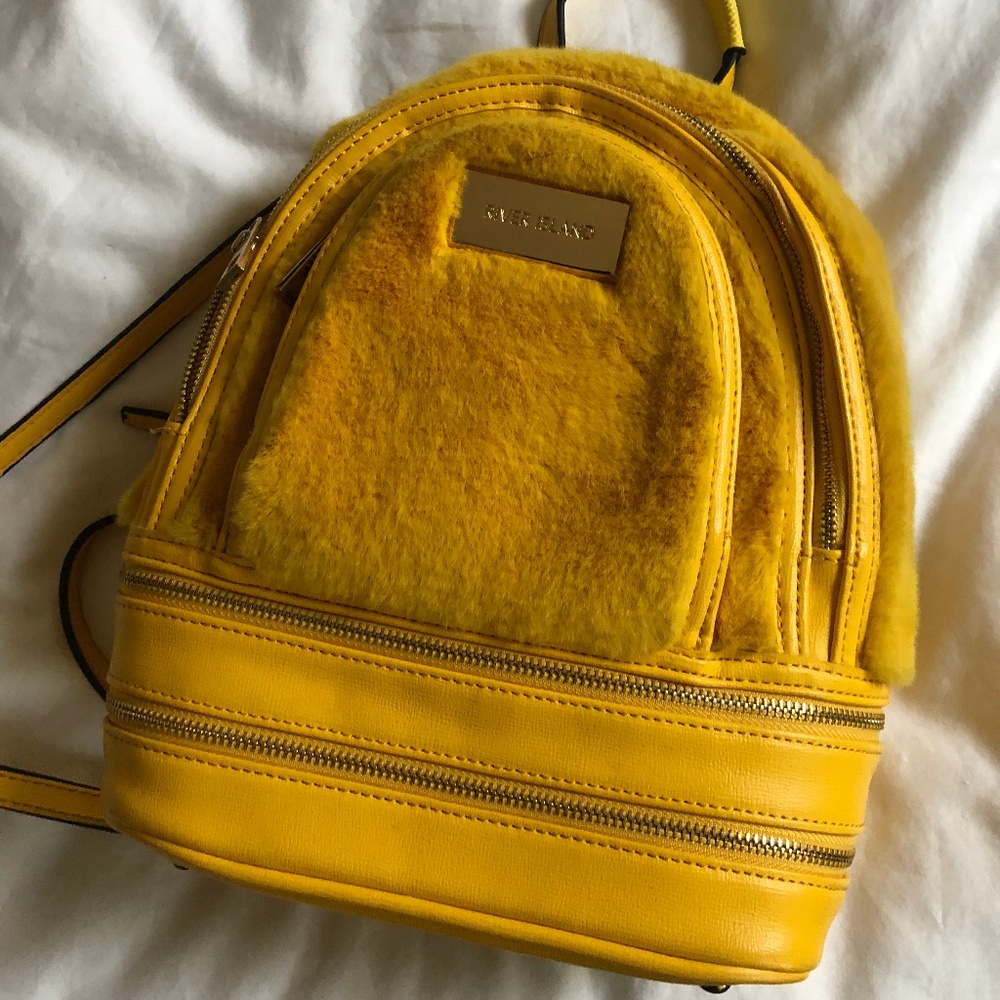 River Island faux fur yellow backpack